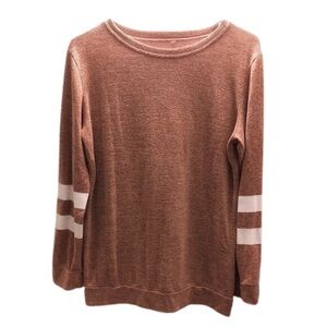 NWOT Women’s Long Sleeve Varsity Tunic Tee Shirt Pink White Stripe LARGE